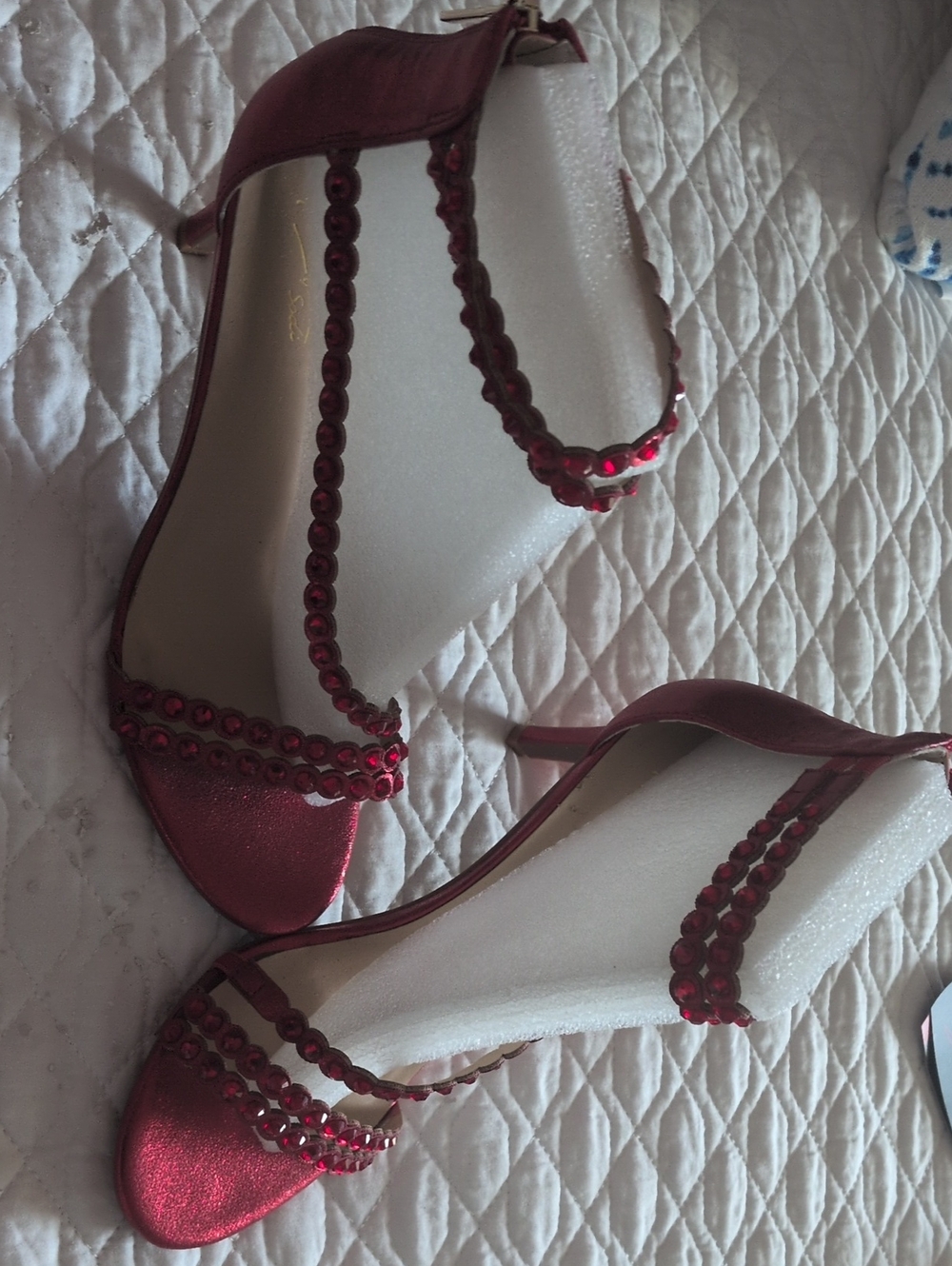 Thalia Sodi Red Beaded Strappy Heels